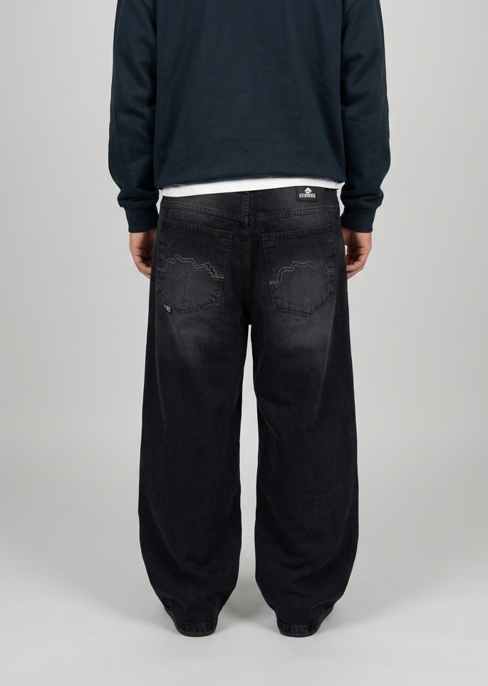 Pantalon Extra Baggy Negro Desgaste - Oldtree
