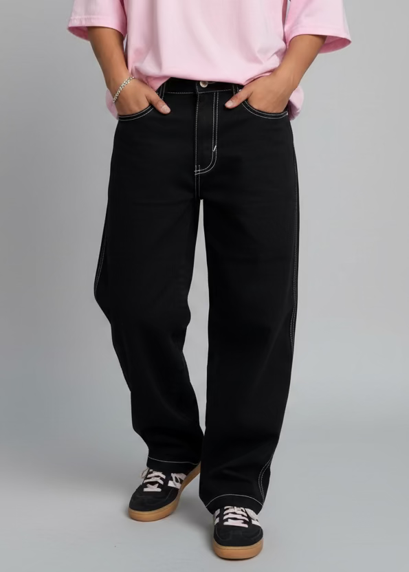 Pantalon Regular Negro Contrast - Oldtree