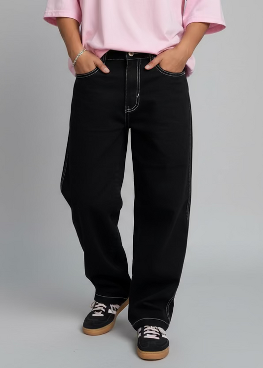 Pantalon Regular Negro Contrast - Oldtree