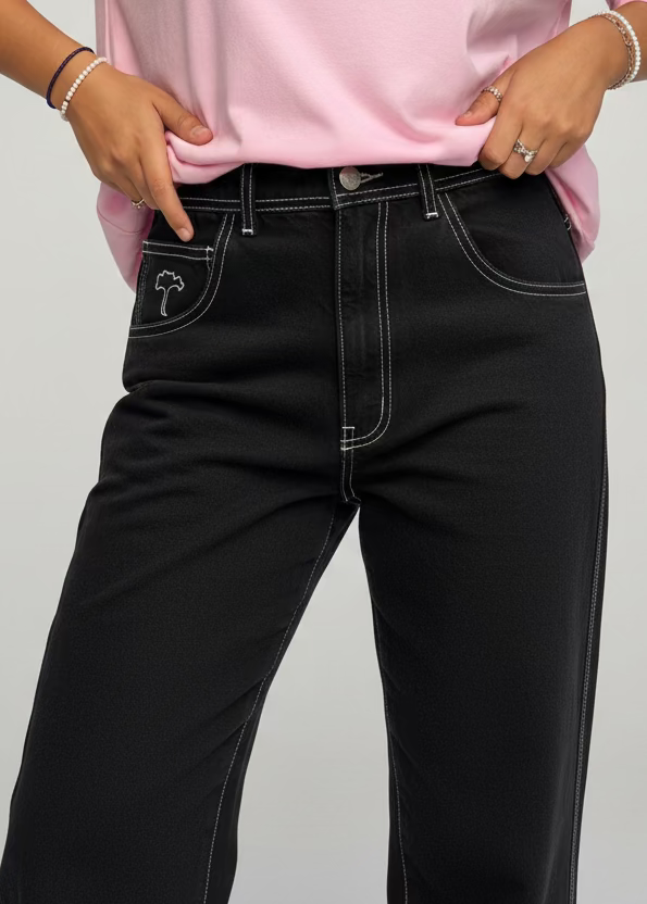 Pantalon Regular Negro Contrast - Oldtree